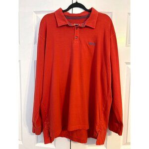 Orvis Men's Orange Cotton Long Sleeve Embroidered Fish Emblem Polo Shirt Size XL